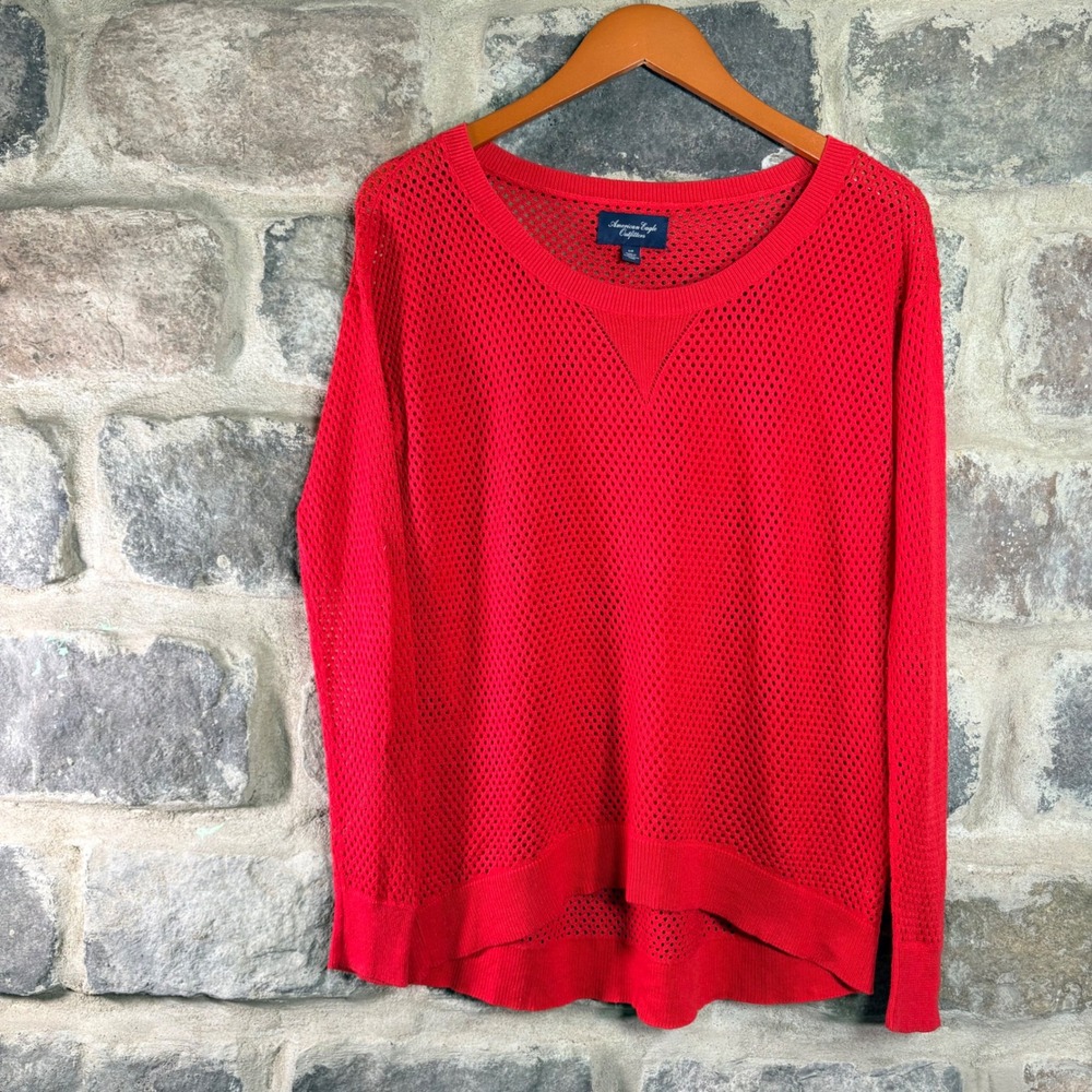 American Eagle Outfitters Red Open Knit High-Low Sweater‎ Women's Small Y2K